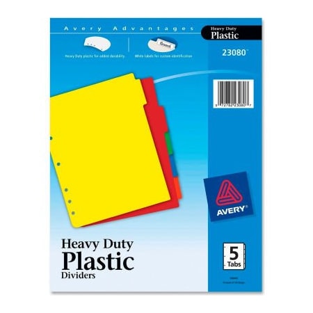 Avery Dennison Avery Plastic Tab Divider, Blank, 8.5"x11", 5 Tabs, Multicolor/Multicolor 23080